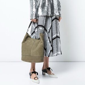 Rebecca Minkoff Bucket Studded Suede Silver Leather Shoulder Bag